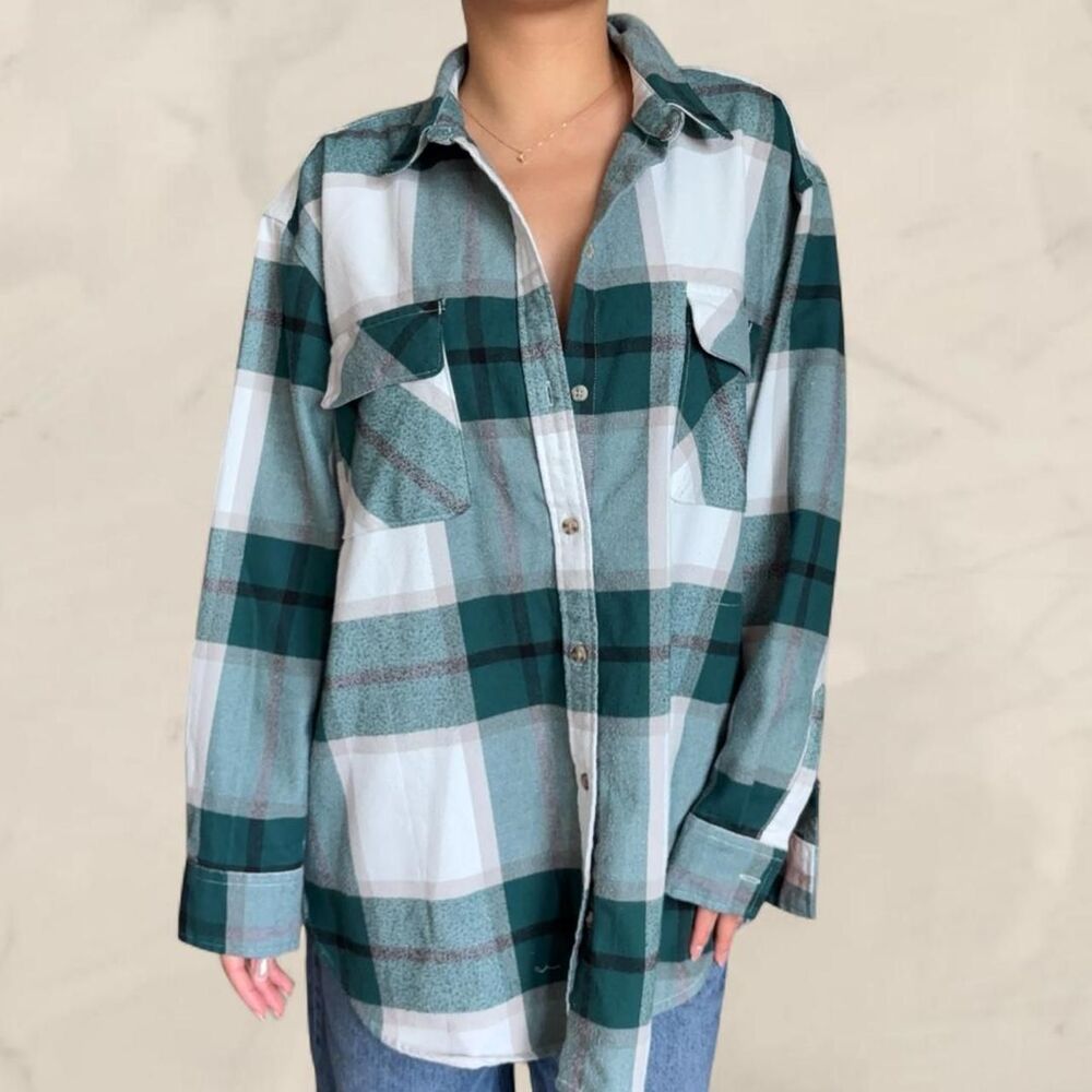 abercrombie and fitch oversized plaid flannel green soft size large